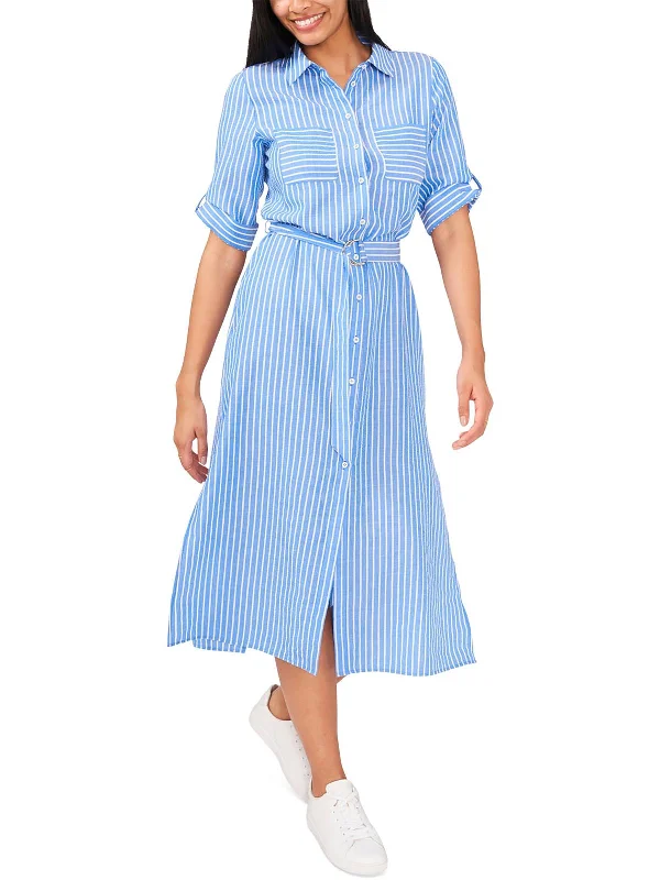 Womens Stiped Midi Shirtdress