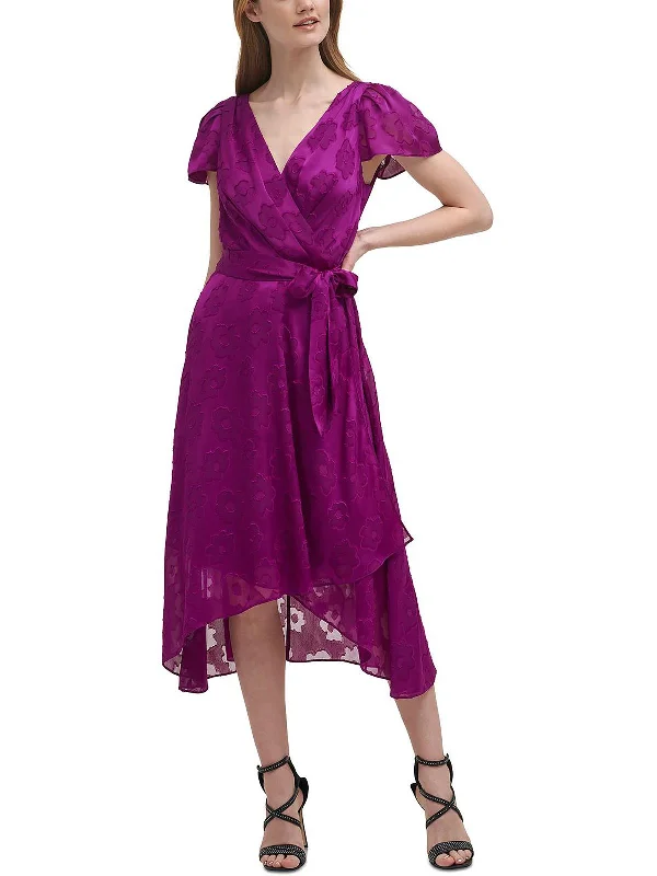 Womens Textured Midi Wrap Dress