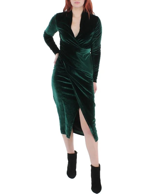 Womens Velvet Midi Cocktail and Party Dress